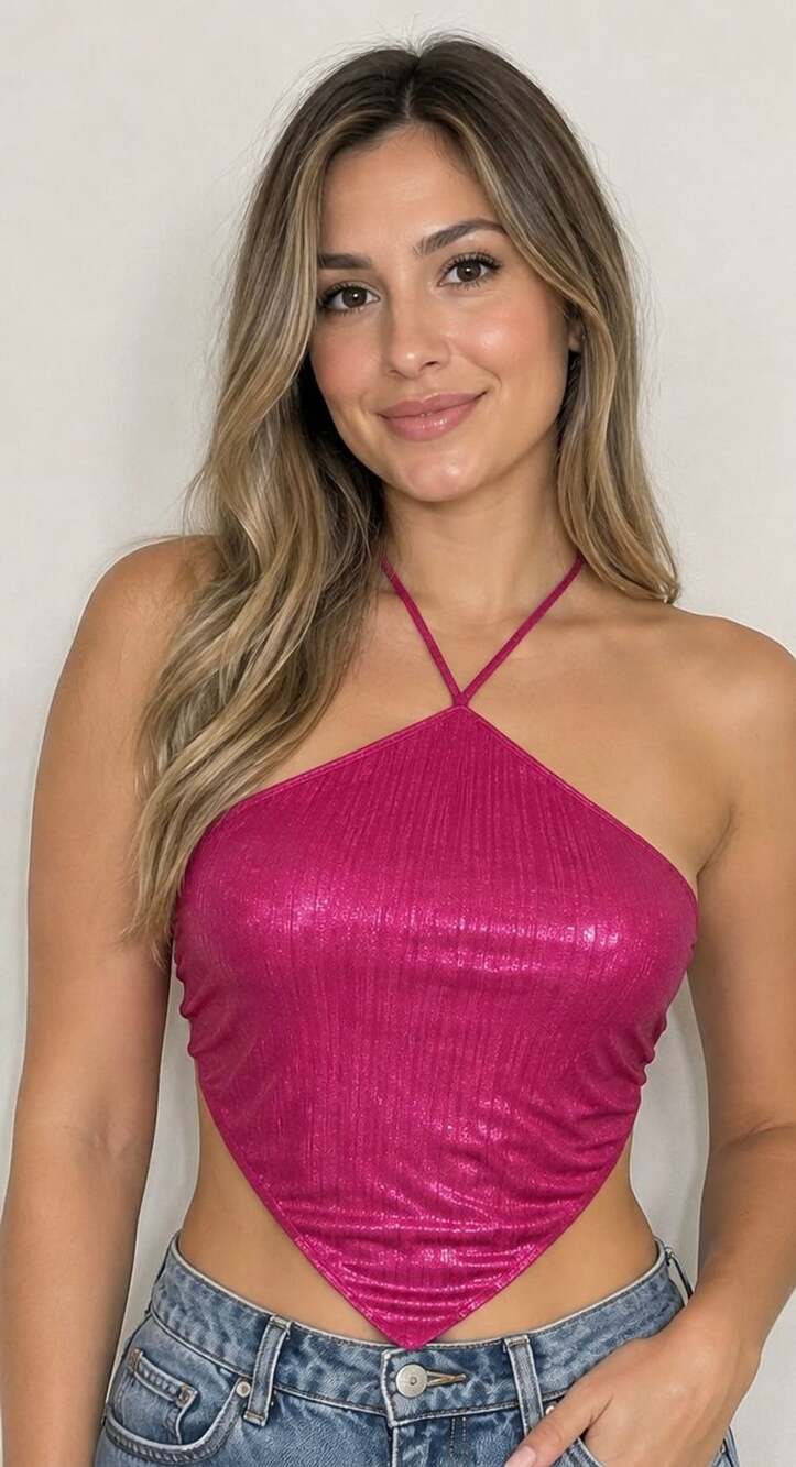Princess Polly Pink Metallic Halter Crop Top